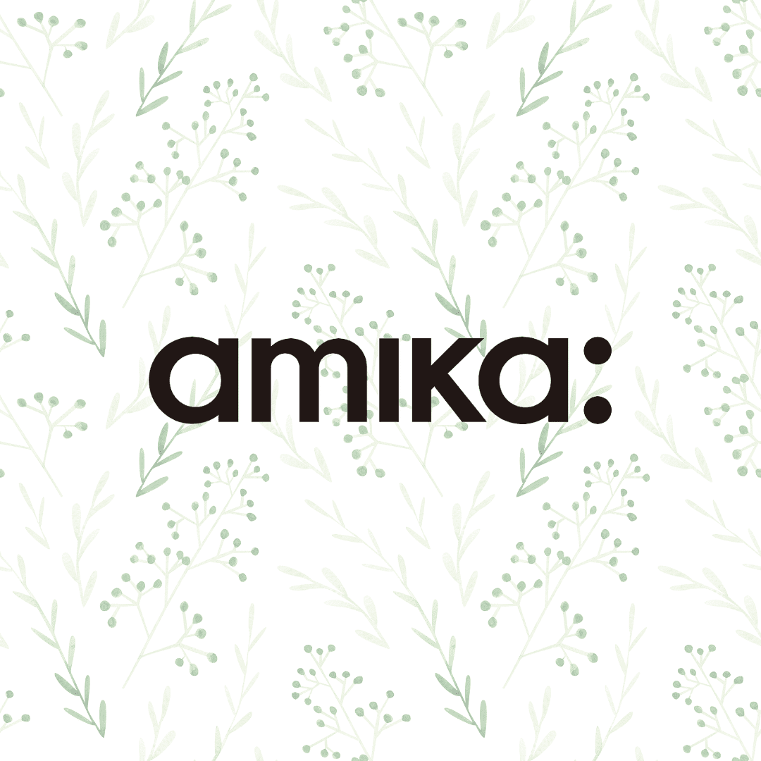 amika: logo on a floral, botanical background