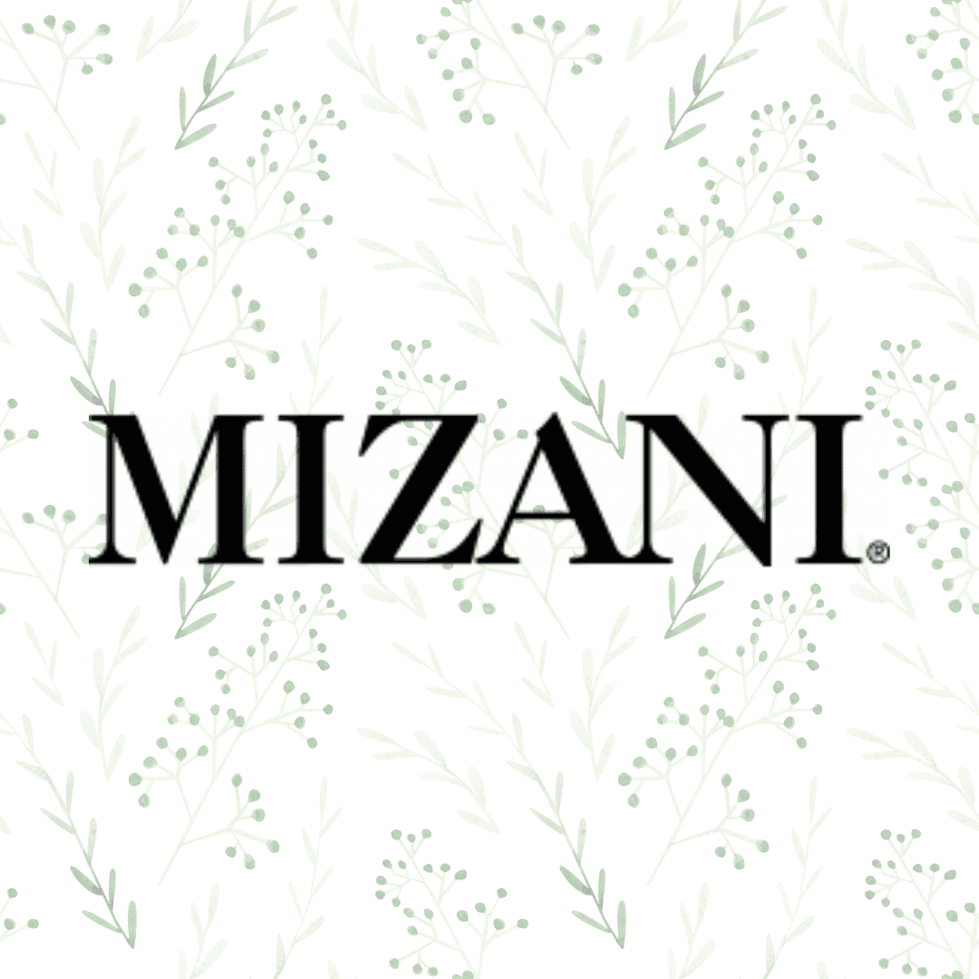 MIZANI logo on a patterned background with green leaves and light green berries.